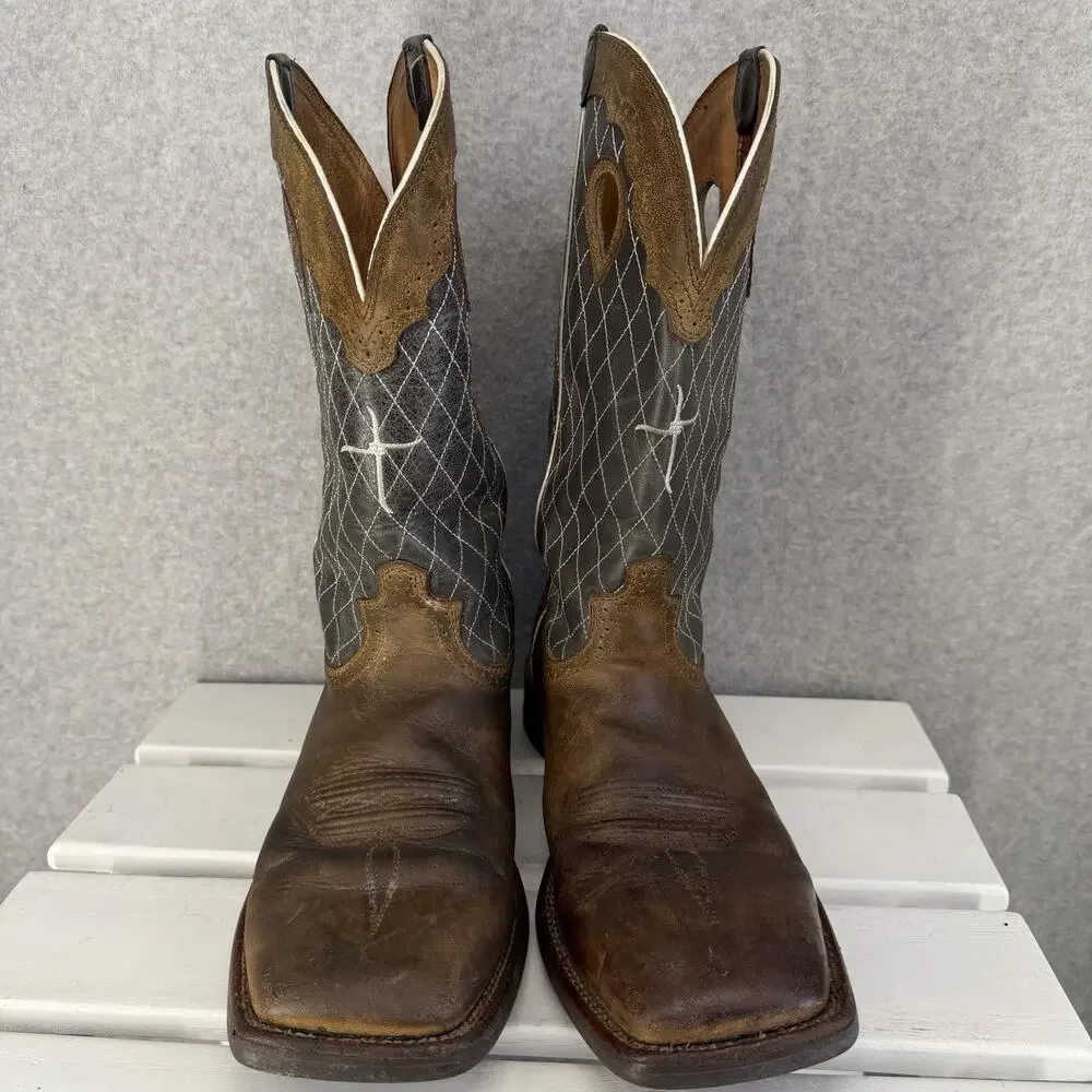 Twisted X Men's Ruff Stock Western distressed Boots in Bomber brown and Grey 12D